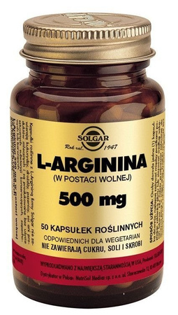 SOLGAR L-ARGININA 500MG 50 KAPSUŁEK
