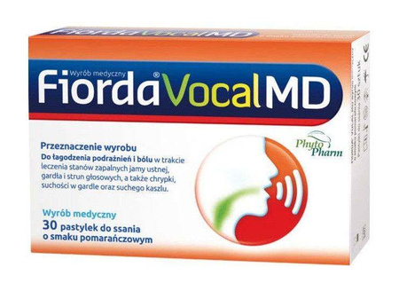 Fiorda Vocal MD, pastylki do ssania, smak pomarańczowy, 30 sztuk