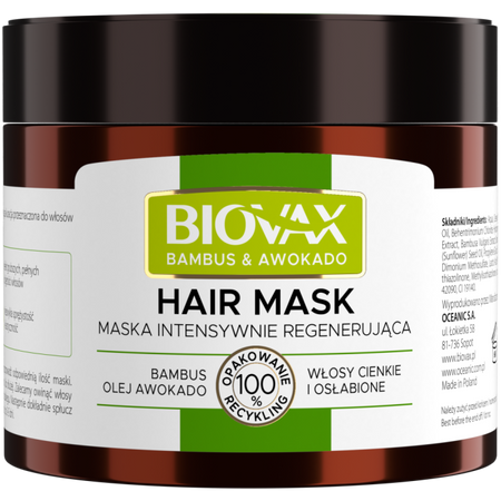 Biovax Maska do włosów, Bambus & Olej Awokado, 250 ml