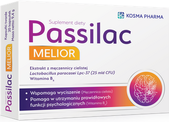 Passilac Melior, na wyciszenie, wspomaga funkcje psychologiczne, 20 kapsułek