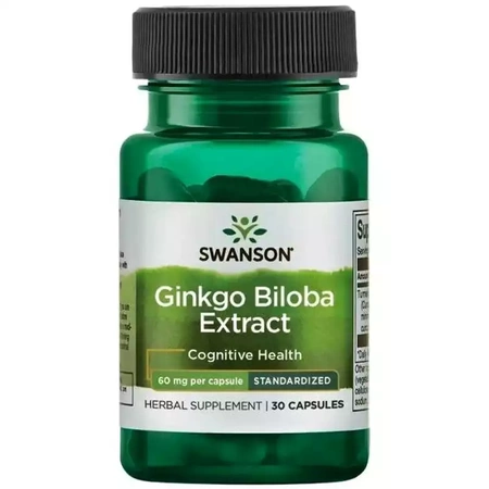SWANSON GINKGO BILOBA 60MG, miłorząb japoński, 30KAPSUŁEK