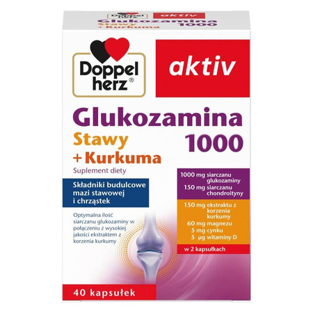 DOPPELHERZ GLUKOZAMINA 1000 STAWY+ KURKUMA 40KAPUSŁEK