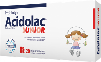 Acidolac Junior Misio-tabletki, smak truskawkowy, 20 sztuk