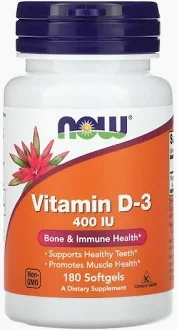 NOW FOODS VITAMIN D3 400 IU., witamina D,180KAPSUŁEK