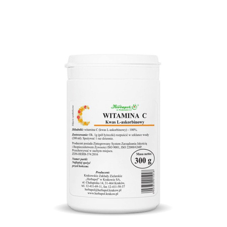 Witamina  C Kwas L-askorbinowy proszek 300 g, (Herbapol Kraków) 