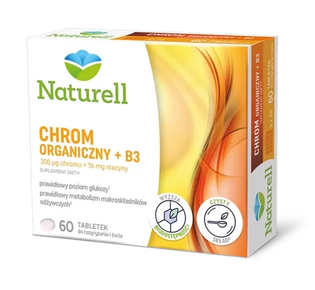 Naturell Chrom Organiczny + B3 60 tabletek do rozgryzania i żucia