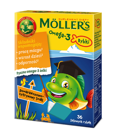 Moller's Omega-3 Rybki, smak pomarańczowo-cytrynowy, żelki, 36 sztuk