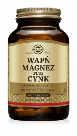 SOLGAR WAPŃ, MAGNEZ, CYNK 100 TABLETEK