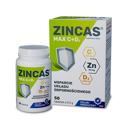 ZINCAS MAX C+D3, cynk + witamina D3, 50TABLETEK