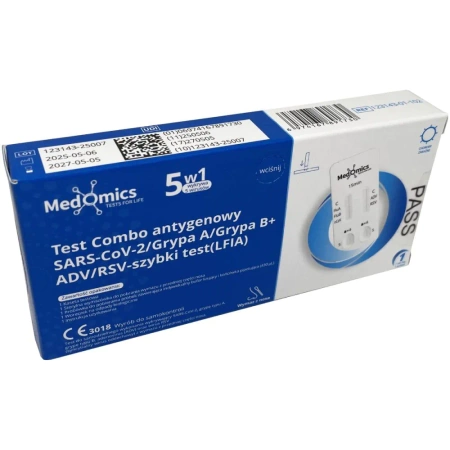 Test Combo 5 w 1 COVID-19, Grypa A/B, RSV, Adenowirus, 1 sztuka