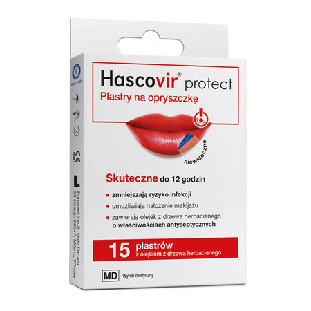 Hascovir Protect, plastry na opryszczkę, 15 sztuk 