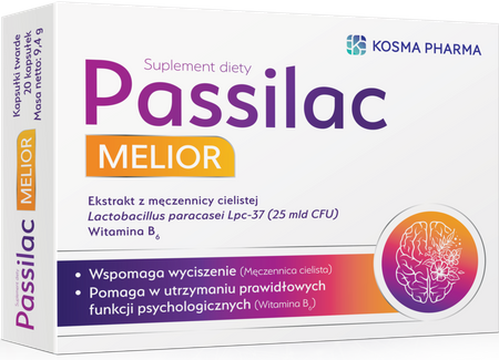 Passilac Melior, na wyciszenie, wspomaga funkcje psychologiczne, 20 kapsułek