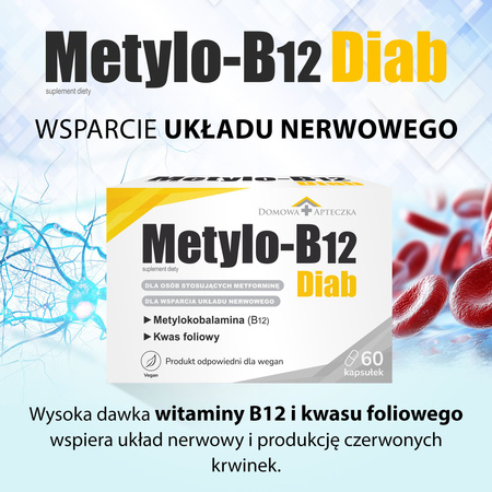 Metylo-B12 Diab, witamina B12, kwas foliowy, 60 kapsułek