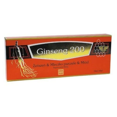 GINSENG200 ŻEŃSZEŃ,MLECZKO PSZCZELE,MIÓD 10AMPUŁEK