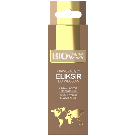 Biovax Nawilżający eliksir do włosów, argan kokos, makadamia, 15 ml