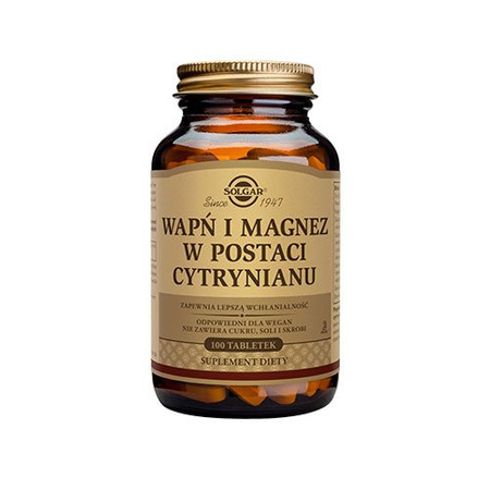 SOLGAR WAPŃ I MAGNEZ,POSTAĆ CYTRYNIANU 100TABLETEK