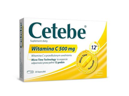 Cetebe Witamina C 500 mg o przedłużonym uwalnianiu, 30KAPSUŁEK 