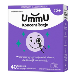 UmmU Koncentracja 12+, tabletki do rozgryzania i żucia, 40 sztuk