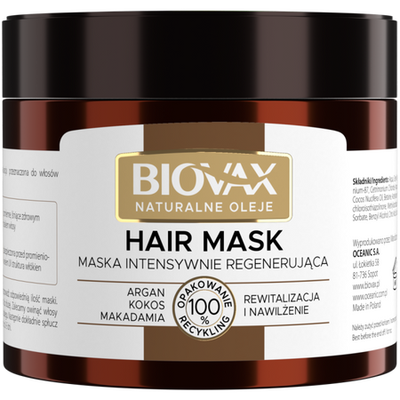 Biovax Naturalne Oleje, Argan Makadamia Kokos, maska do włosów, 250 ml