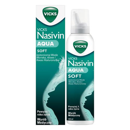 Vicks Nasivin Aqua Soft, izotoniczna woda morska do nosa, 120 ml