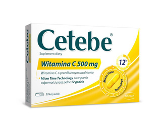 Cetebe Witamina C 500 mg o przedłużonym uwalnianiu, 30KAPSUŁEK