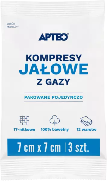 KOMPRESY GAZOWE JAŁOWE 7X7CM 3SZTUKI (APTEO)