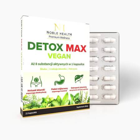 NOBLE HEALTH DETOX MAX VEGAN, 7 dniowe oczyszczanie organizmu, 21KAPSUŁEK