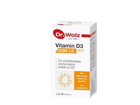 VITAMIN D3 4000 I.U.PLUS, witamina D3, 60KAPSUŁEK (DR.WOLZ)